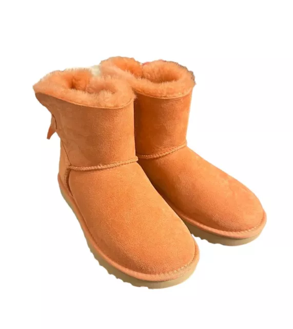 UGG Womens Bailey Bow II Mini Classic Suede Shearling Boots Coral Size 5 NO LID