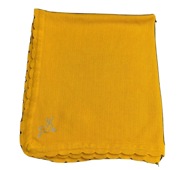 Ikea SOLGUL Baby Blanket Dark Yellow knit Woven Smooth 100% Cotton 29"x 35"