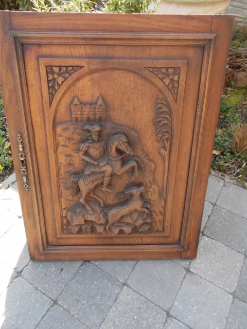 French Antique Hand Carved Large Wood Door Panel -  Horse Man Hunting Sculpture 8