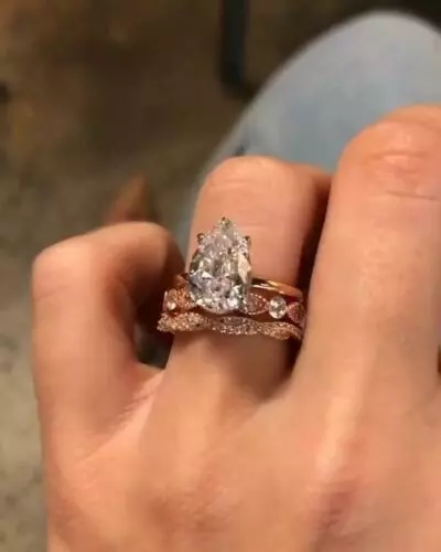 2Ct Pear Cut Lab Created Diamond Art Deco Trio Set Wedding Ring Rose Gold Plated