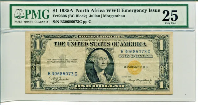 1935-A $1 Silver Certificate North Africa BC Block PMG Very Fine 25 #B30686073C