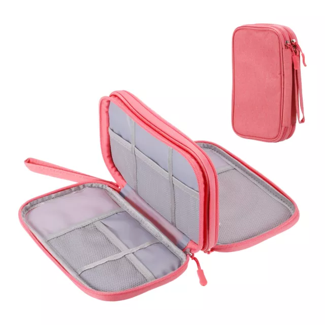 Electronic Organizer Case Travel Bag Double Layer Pink 210x125x60mm