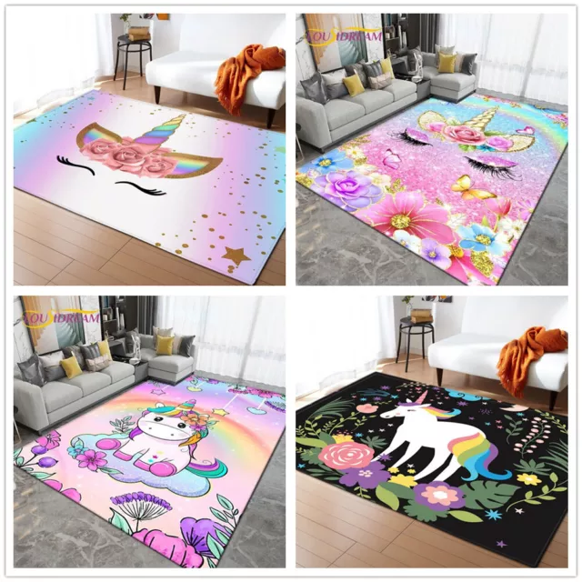 Alfombra antideslizante para niños niñas unicornio 3D alfombra dormitorio bebé tapete de puerta para el hogar tapetes
