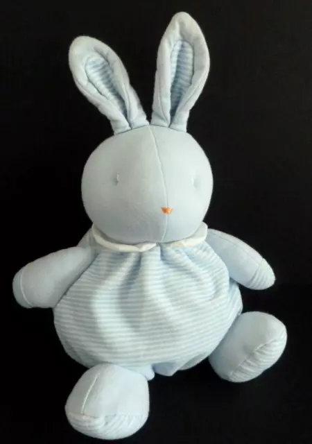 85. DOUDOU PELUCHE BOULE KLORANE LAPIN BLEU RAYE rayure col blanc - TBE