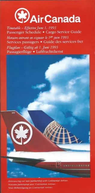 Airline Timetable - Air Canada - 01/06/93 - AC Continental Tail Livery cover