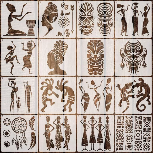 16 Pieces African Tribal Stencils Congo Mask Stencil Tribal Faces Template