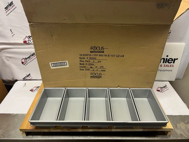 Case of 6 Focus 905655 Commercial 5-Strap Bread Pans 9" x 4.5" Glazed Aluminum
