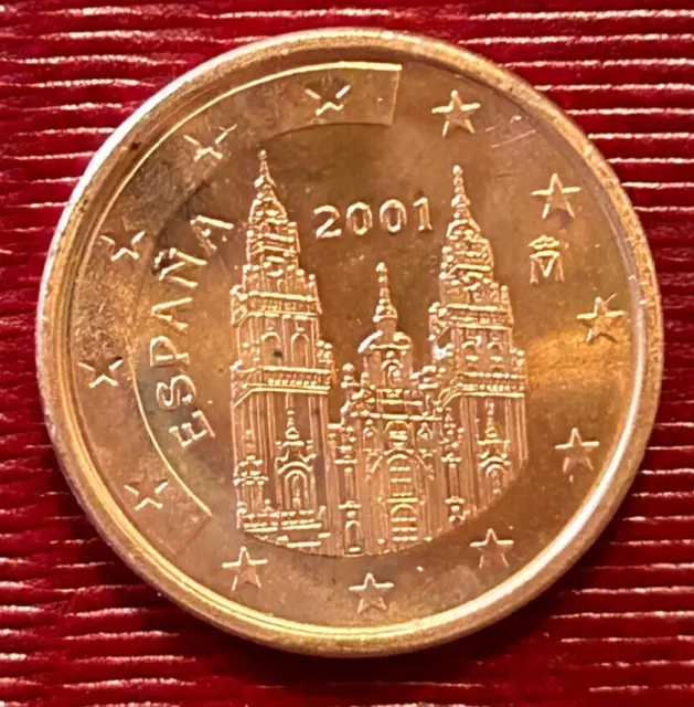 1 Cent Münze Spanien 2001, Unzirkuliert, frich aus Originalrolle!
