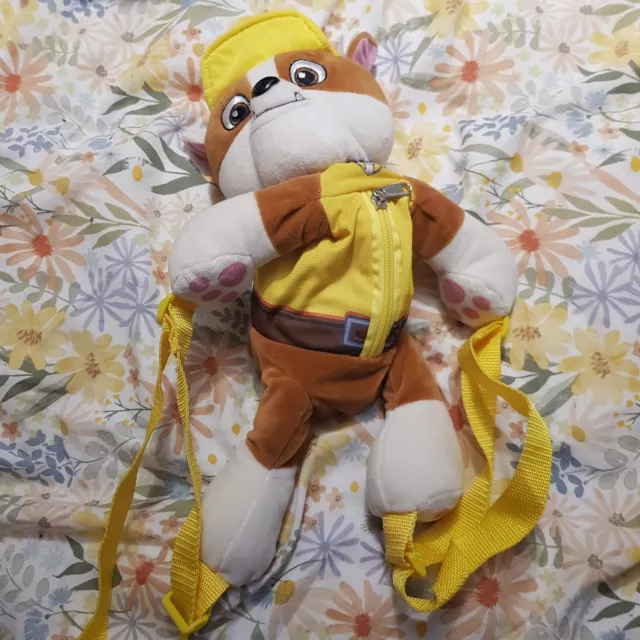 Paw Patrol Rubble Soft Toy Yellow Plush Backpack Rucksack Kids Bag