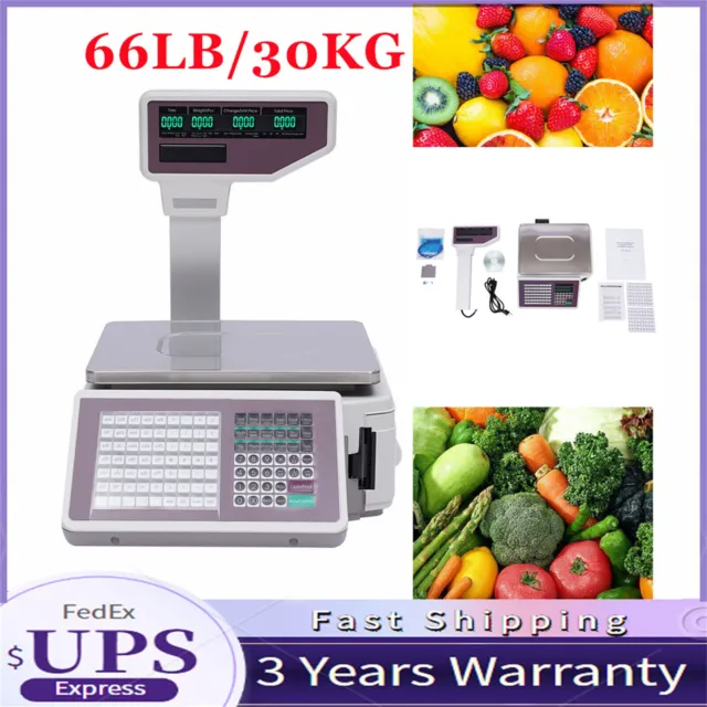 Commercial 66lbs Digital Food Price Computing Scale with Dual Label Printer Fast