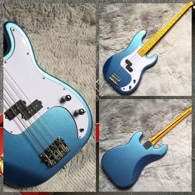 Metallic Blue Electric Bass Guitar 4 Strings Maple Neck Gloss Paint Fast Shipped