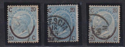 ITALIA REGNO 1865 De la rue soprastamp ferro di cavallo 1°2°3° annulli a data 