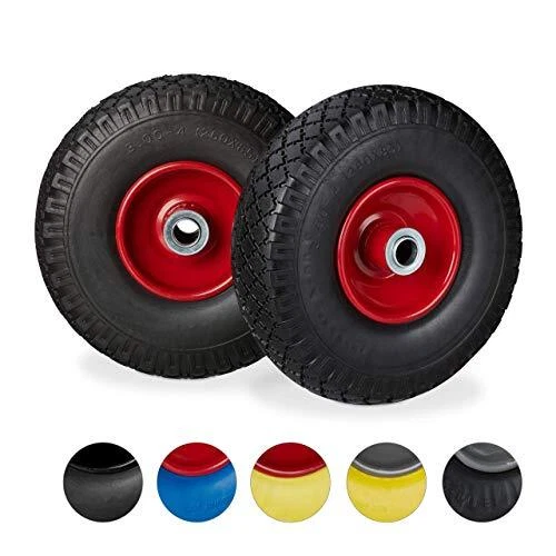 Relaxdays Roue de diable 2x roue de brouette caoutchouc pour axe de 20 mm 3.0...