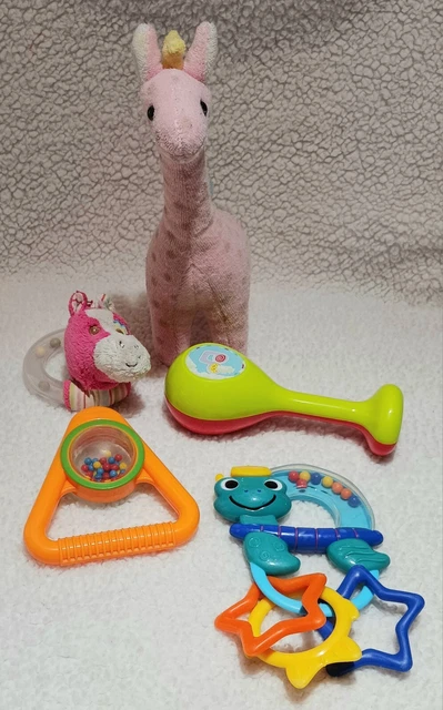 Lot Of 5 Baby Rattles And Teethers  Gund Giraffe and Various Other Brands