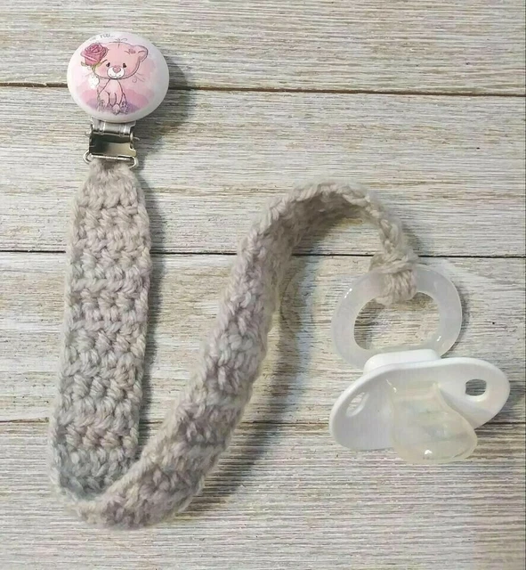 pacifier clip crochet kitty Baby holder strap gray dummy new handmade