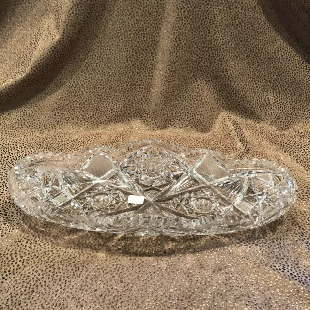 Antique American Brilliant Period (ABP) Oval Clear Cut Glass Serving Dish Signed