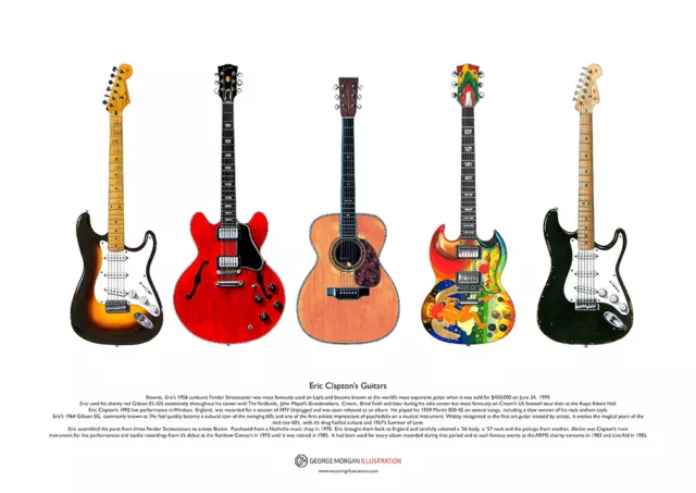 Eric Clapton’s Famous Guitars ART POSTER A3 size
