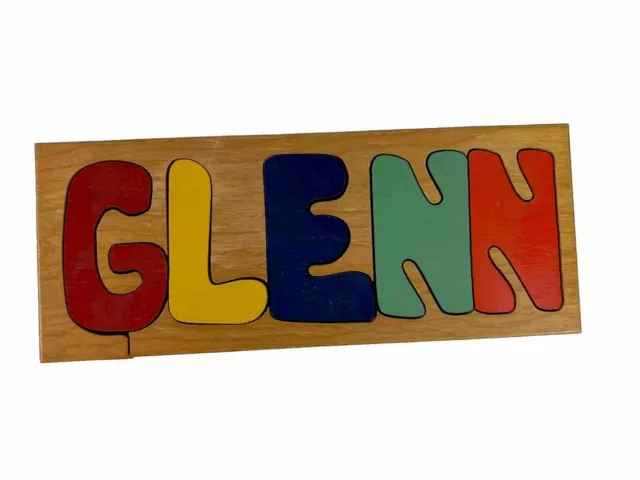 Baby Puzzle for GLENN Wooden Handmade Nursery Gift with Name Letters 10x4 in Vtg