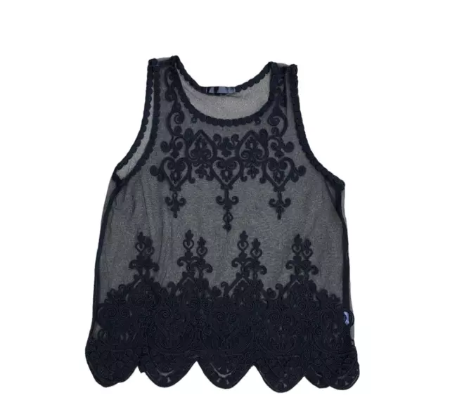 Intricate Beaded Sheer Tank Top Blouse Shirt Women's MEDIUM Black Sleeveless