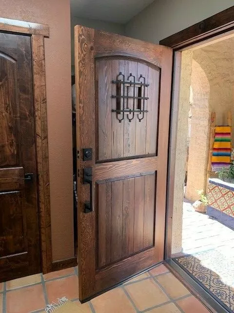 Rustic reclaimed lumber square top door solid wood castle winery speakeasy