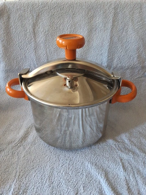 Cocotte-Minute SEB INOX 8L Vintage – 3 Poignées Orange, Panier, Induction, Rare