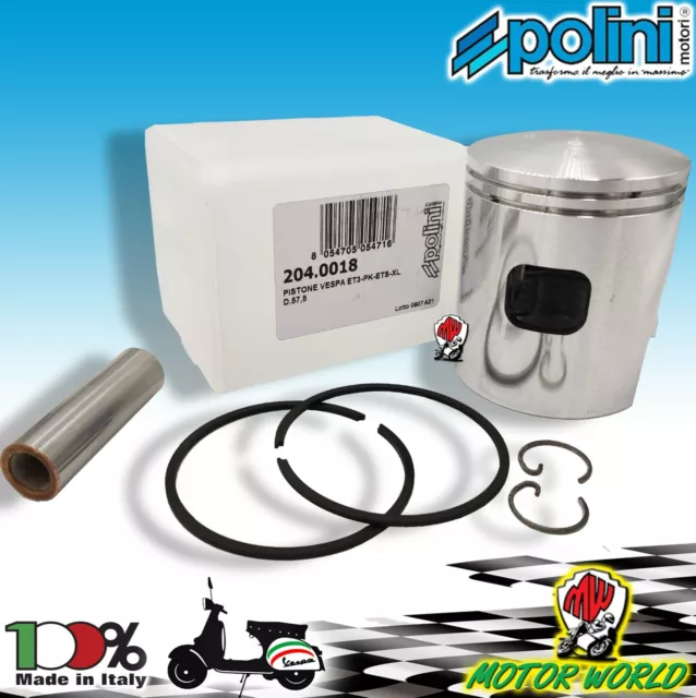 Pistón POLINI para Set 130cc Hierro Fundido Ø 57,8mm, 2 Segmentos, Vespa 125 ET3