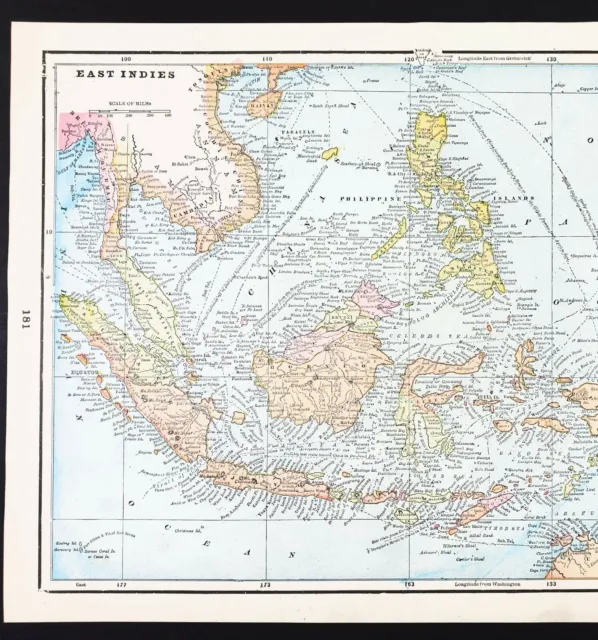 1896 East Indies Map Indonesia Philippines New Guinea Borneo Steamship Routes