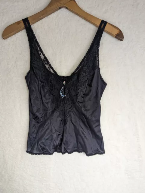 VTG CHANTILLY MAIDENFORM Black Camisole Lace Rose UNION MADE SZ 32 $18. ...