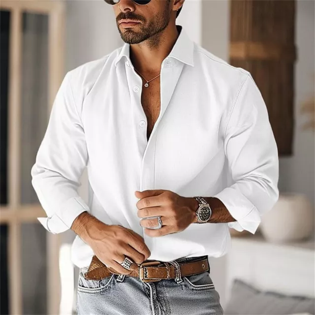 Herren Casual Slim Shirts Langarm Button-Down-Tops Bluse