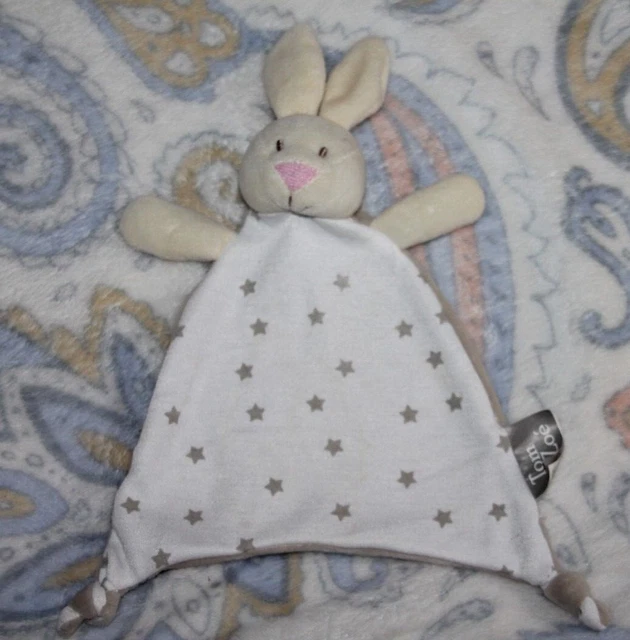 Doudou Tom Et Zoe Lapin Plat Blanc  Beige Gris Etoile Neuf
