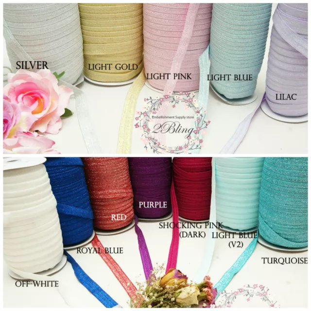 2m Glitter thread FOE  Fold over Elastic DIY Baby Headband craft, sewing, trim