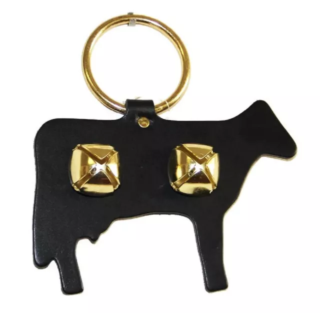 COW DOOR CHIME - BLACK LEATHER w/ SLEIGH BELLS - Amish Handmade in the USA