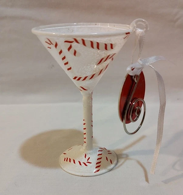Lolita Mini-Tini Peppermintini Christmas Ornament  Frosted White W  Candy Canes