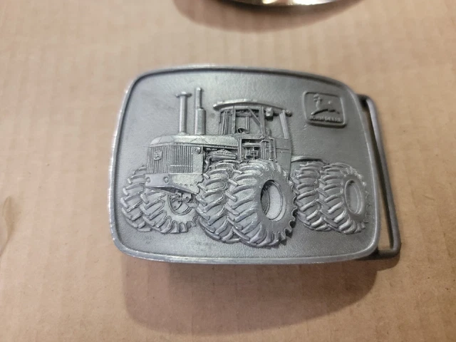 John Deere 1975 Vintage Belt Buckle Tractor Pewter Silver 3”