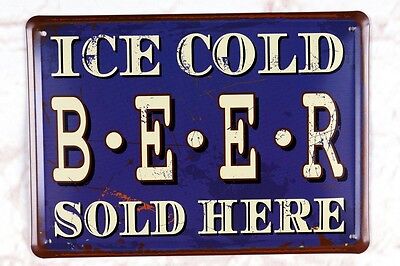 Ice Cold Beer Sold Here Metal Tin Sign Retro Pub Bar  Shop Wall Decor