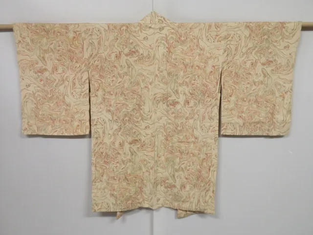 0726i09z600 Vintage Japanese Kimono Silk HAORI Off-white Marble