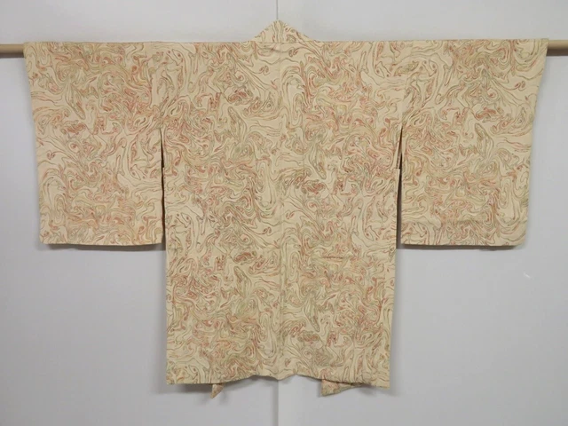 0726i09z600 Vintage Japanese Kimono Silk HAORI Off-white Marble