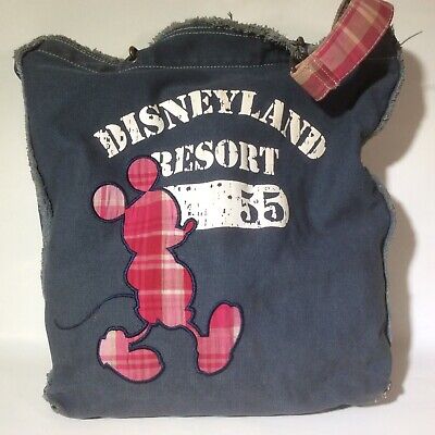 DISNEYLAND RESORT Mickey Mouse Blue Denim Pink Plaid Medium Tote Bag Purse