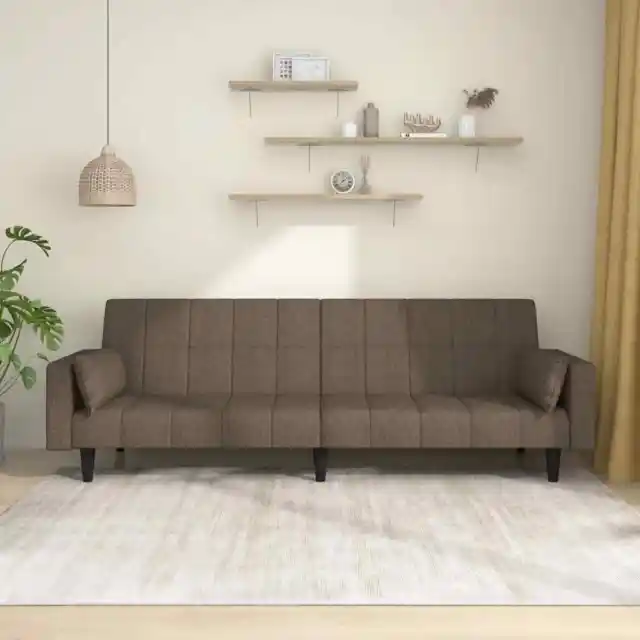 Sofá cama de 2 plazas con dos almohadas tela gris taupe vidaXL