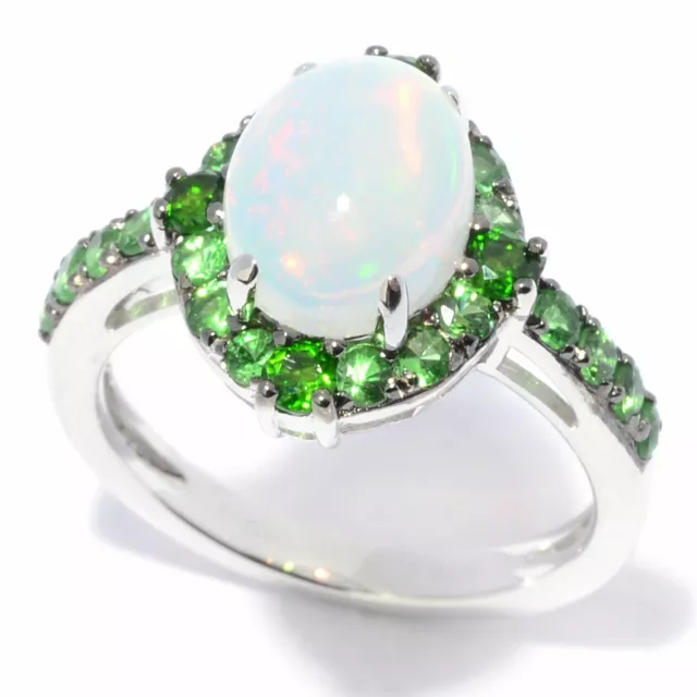 Meher's Jewelry 10 x8mm Oval Ethiopian Opal & Gemstone Halo Sterling Silver Ring