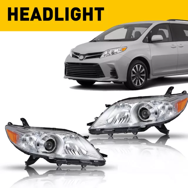 Headlights Pair For Toyota Sienna 2011-2020 Chrome Housing Lamps Left Right EOA