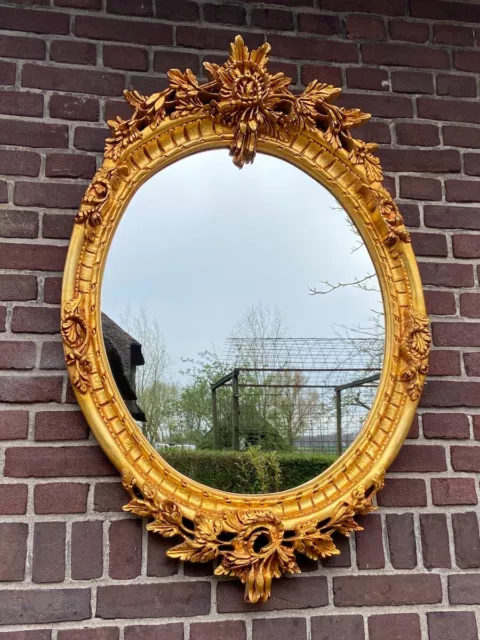 Gilded Elegance Restored French Louis XVI Oval Beech Wood Wall Mirror