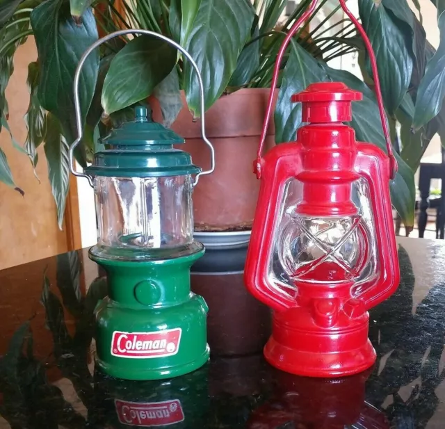 Avon Lantern Set Coleman Green Red With Handles Wild Country Cologne 1970S Empty