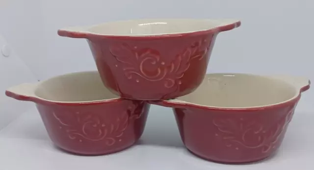 Pfaltzgraff Weir In Your Kitchen Cayenne Red Lugged Soup Bowls Set 3 Casserole