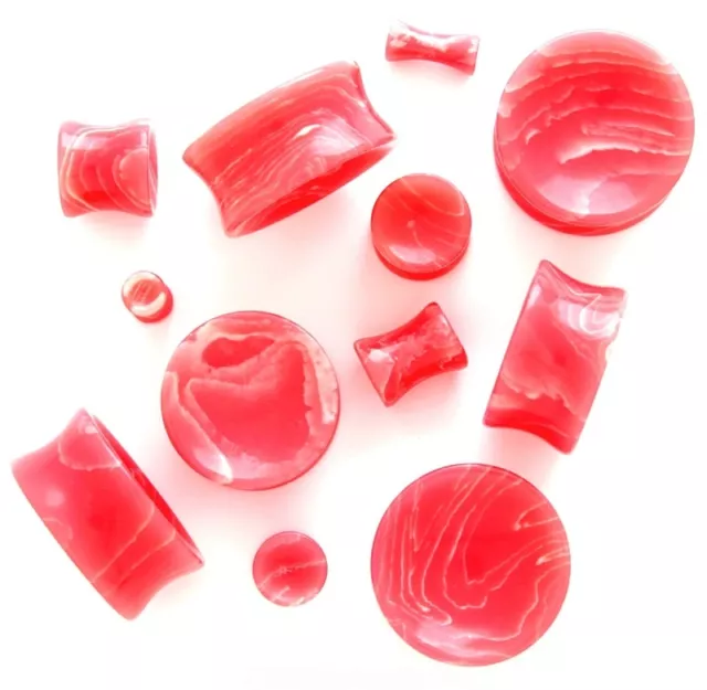 1 Pair Organic Stone Concave Saddle Plugs Ear Gauge Pink Agate Pick Size 767