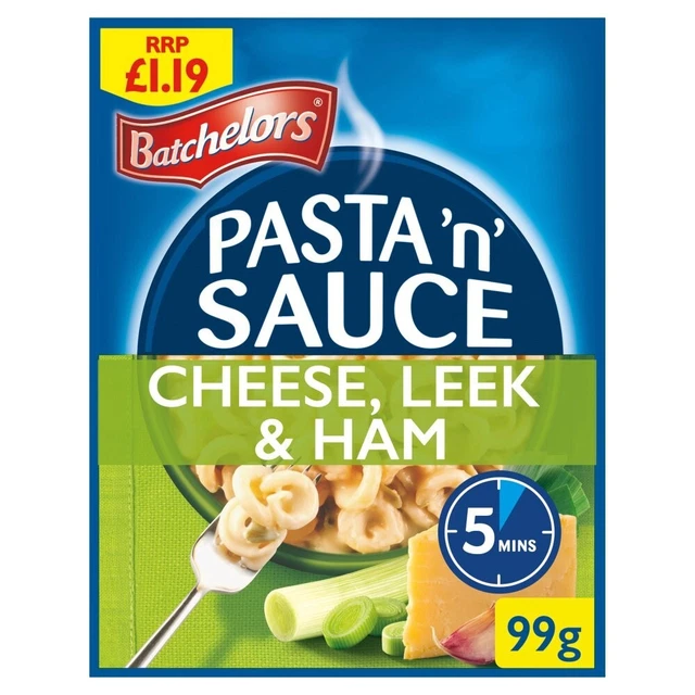 Batchelors pasta 'n' salsa formaggio, porro e prosciutto confezione 99 g da 7 (PM £1,19)