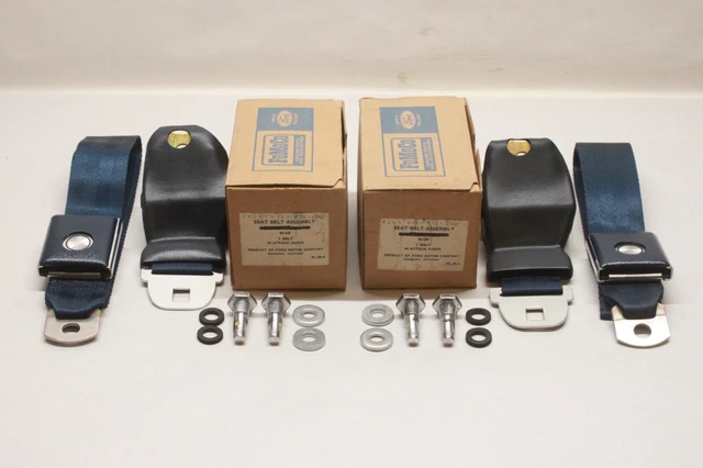 NOS 1966 Ford Mustang DELUXE FRONT SEAT BELTS Factory Parts C6ZZ-65611A72 BLUE