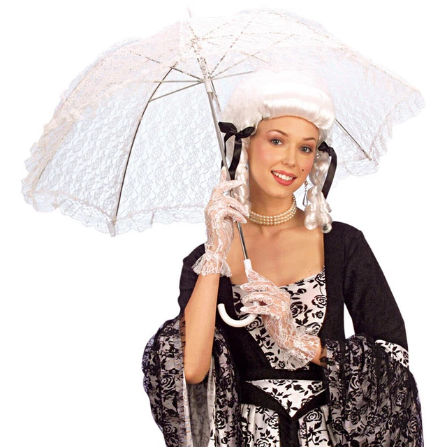 Bianco Suggerimenti Schermo Barocco Ombrello con Orlo Costume Accessorio