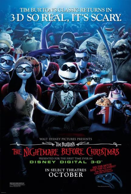 THE NIGHTMARE BEFORE CHRISTMAS 3D MOVIE POSTER 2 Sided ORIGINAL 27x40 TIM BURTON