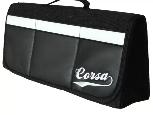 Corsa Car Boot Tidy / Organiser /  Bag - Black Leather & Heavy Car Carpet